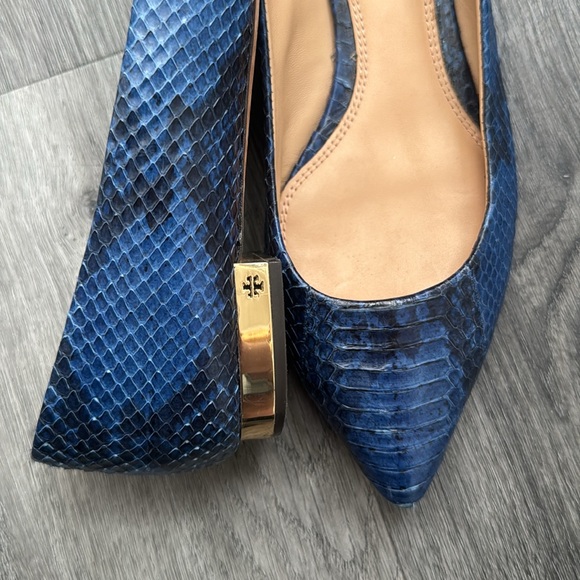 Tory Birch Bedford Flats Blue Snakeskin Leather - Picture 3 of 7
